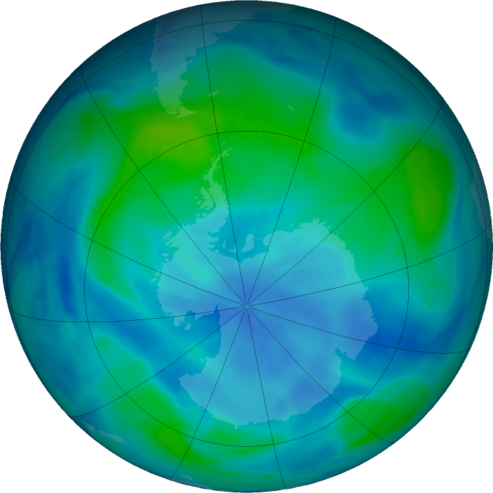 Antarctic ozone map for 10 March 2023
